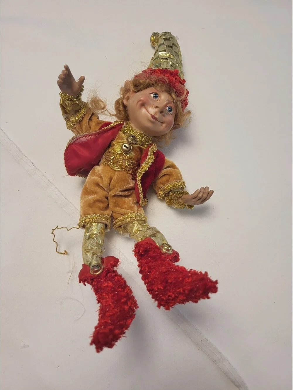 Vintage Elf Figurine with Velvet and Sequin Costume 13x7